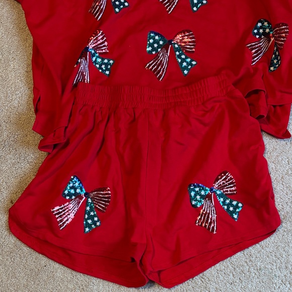 Sequin Red Bow-Patterned Top and Shorts Set by fantasia fawn - Picture 6 of 8